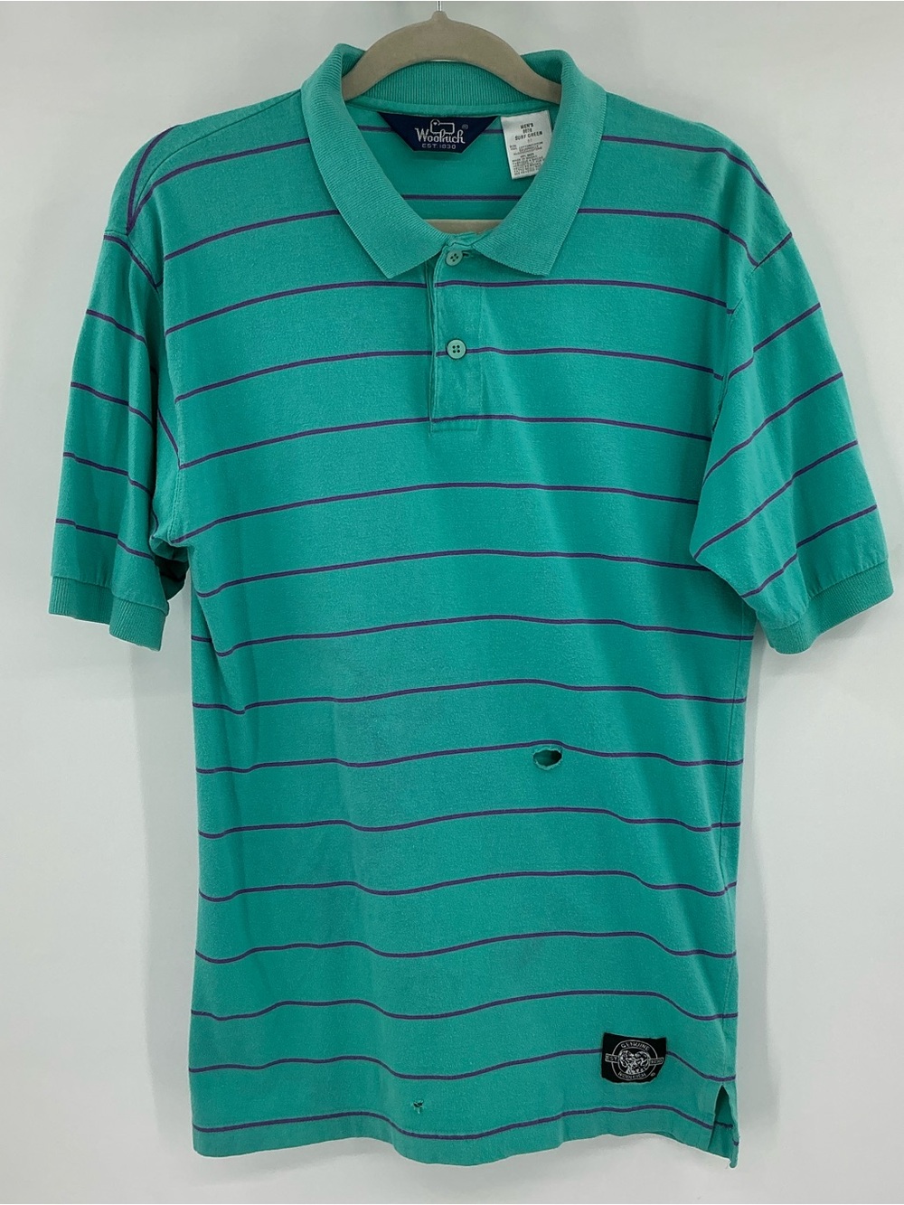 Vintage Woolrich Surf Green Polo with Purple Stripes